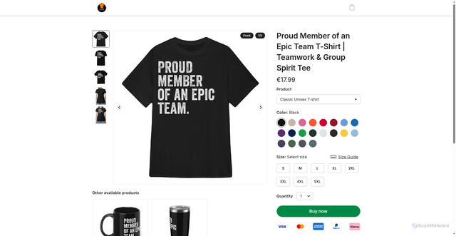 Security scan screenshot of https://shirtspring.com/proud-member?color=GILDAN-BLACK&productId=687fef3830e710357934857c