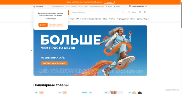 Security scan screenshot of https://orteka.ru