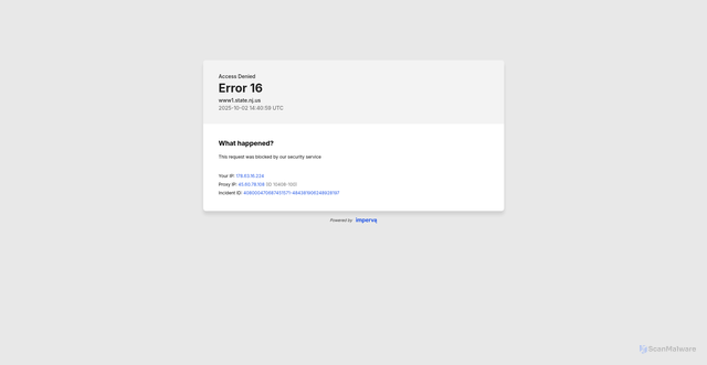 Security scan screenshot of https://www1.state.nj.us/TYTR_Saver/jsp/common/BusyInfo.jsp