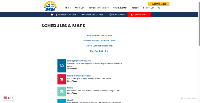 Security scan screenshot of https://www.dashbus.com/schedules