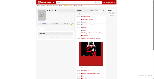 Security scan screenshot of https://www.filmbooster.at/en-gb/creator/234372-stella-stocker/overview/