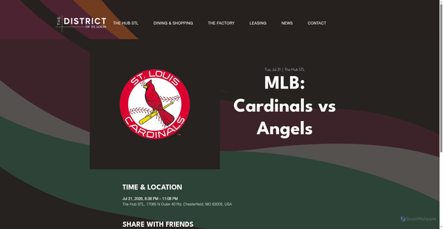 Security scan screenshot of https://www.thedistrictstl.com/events/mlb-cardinals-vs-angels-2