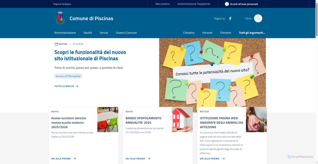 Security scan screenshot of https://www.comune.piscinas.ci.it/