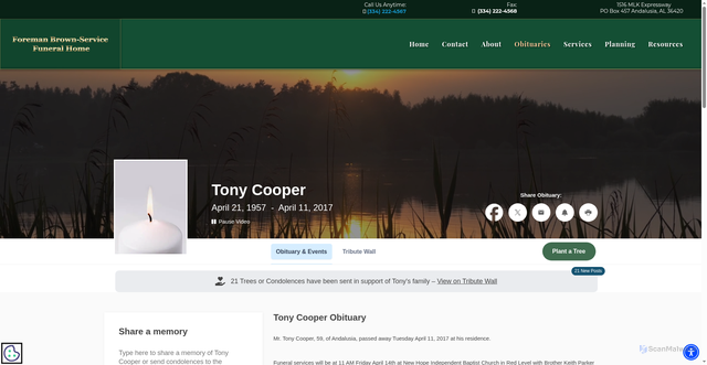 Security scan screenshot of https://www.foremanfuneralhome.com/obituaries/Tony-Cooper?obId=32714442
