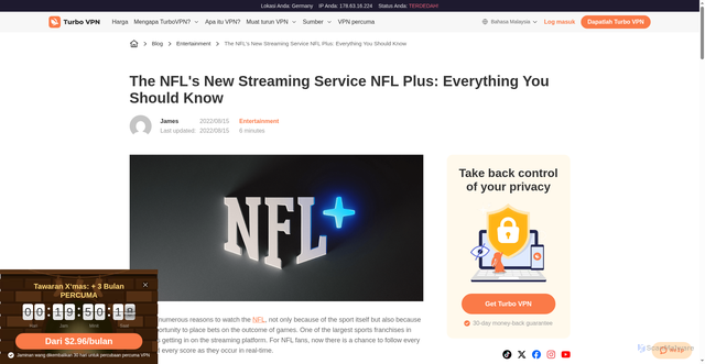 Security scan screenshot of https://turbovpn.com/ms/blog/nfl-plus-everything-you-should-know