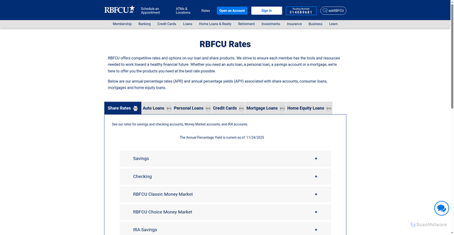 Security scan screenshot of https://www.rbfcu.org/rates