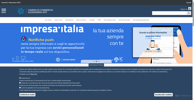 Security scan screenshot of https://www.aa.camcom.it/