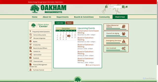 Security scan screenshot of https://www.oakham-ma.gov/