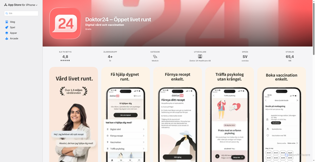 Security scan screenshot of https://apps.apple.com/se/app/doktor24-%C3%B6ppet-livet-runt/id1249339459