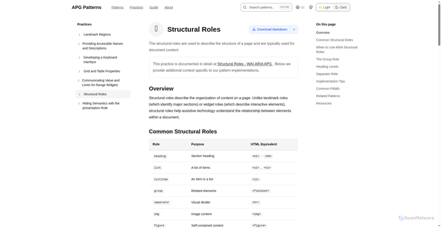 Security scan screenshot of https://apg-patterns-examples.pages.dev/practices/structural-roles/