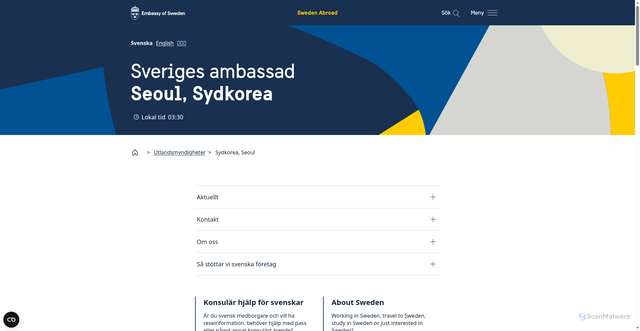 Security scan screenshot of https://www.swedenabroad.se/sv/utlandsmyndigheter/sydkorea-seoul
