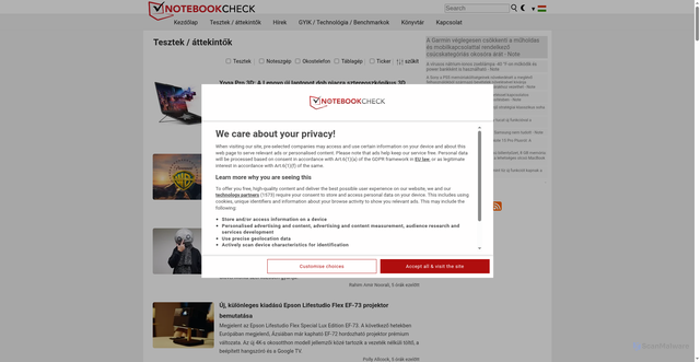 Security scan screenshot of https://www.notebookcheck-hu.com