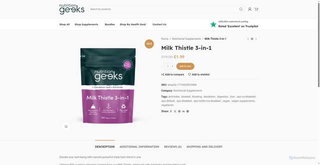Security scan screenshot of https://nvtrltionmasters.shop/product/milk-thistle-3-in-1/