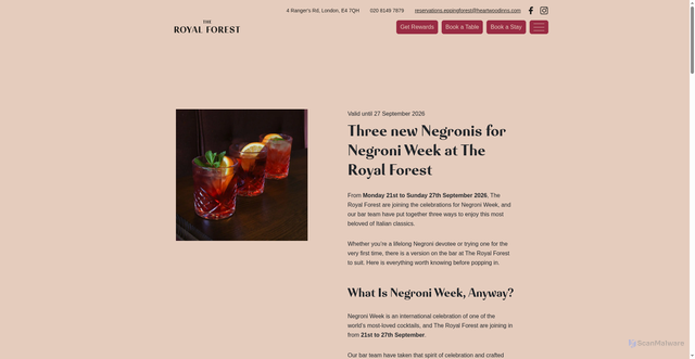 Security scan screenshot of https://royalforesteppingforest.com/blog/negroni-week/?utm_source=Atreemo&utm_medium=email&utm_campaign=4813-HWI%20Negroni%20Week