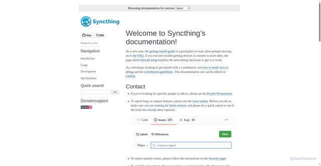 Security scan screenshot of https://docs.syncthing.net/