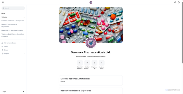 Security scan screenshot of https://serenovapharmaceuticalsltd.com/