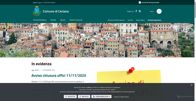 Security scan screenshot of https://www.comune.ceriana.im.it/it-it/home
