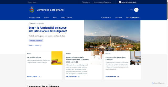Security scan screenshot of https://www.comune.cordignano.tv.it/