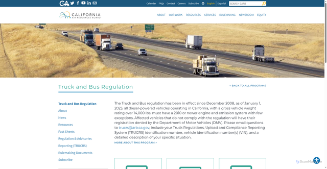 Security scan screenshot of https://ww2.arb.ca.gov/our-work/programs/truck-and-bus-regulation