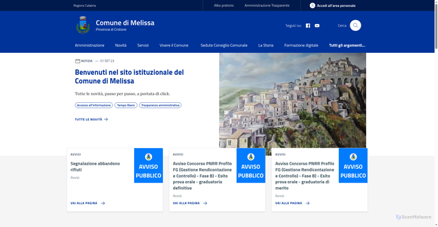 Security scan screenshot of https://www.comune.melissa.kr.it/