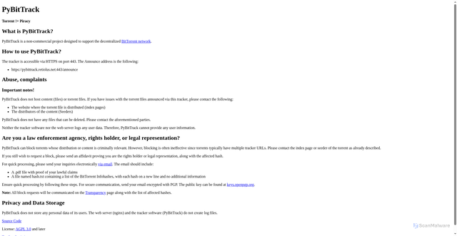 Security scan screenshot of pybittrack.retiolus.net
