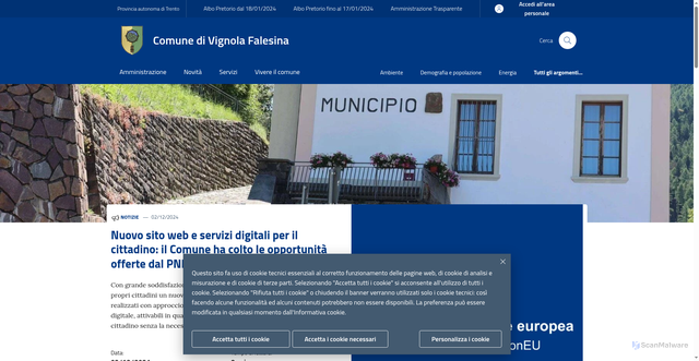 Security scan screenshot of https://www.comune.vignola-falesina.tn.it/