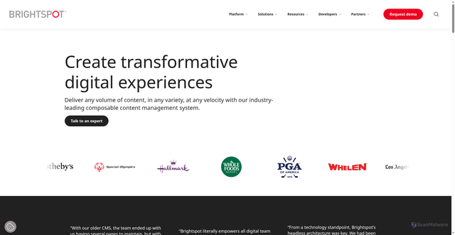 Security scan screenshot of https://brightspotcms.com