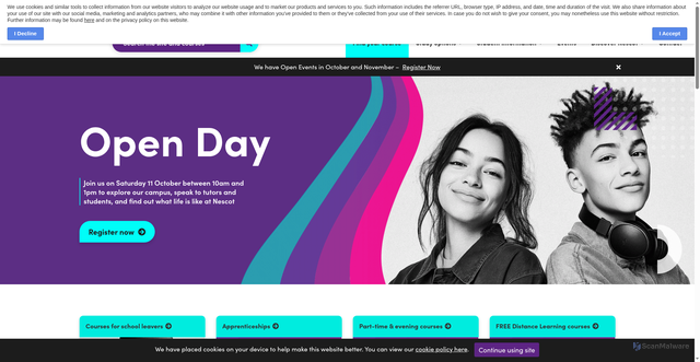 Security scan screenshot of https://www.nescot.ac.uk/