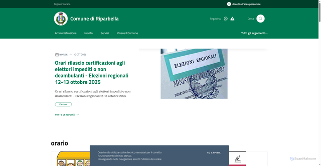 Security scan screenshot of https://www.comune.riparbella.pi.it/