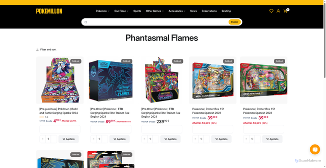 Security scan screenshot of https://www.pokemillon.com/en/collections/llamas-fantasmales-phantasmal-flames?srsltid=AfmBOopTeIqS2u0WYhEtunCylJ7ubaTTE_TPknmNnlTIIBzahyXrKl10
