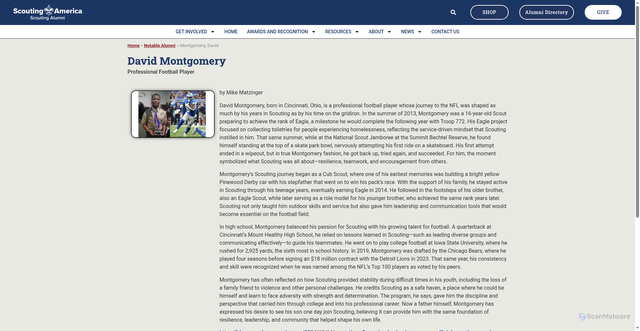 Security scan screenshot of https://scoutingalumni.org/about/notable-scouting-alumni/montgomery-david/
