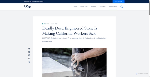 Security scan screenshot of https://www.ucsf.edu/news/2023/07/425871/deadly-dust-engineered-stone-making-california-workers-sick