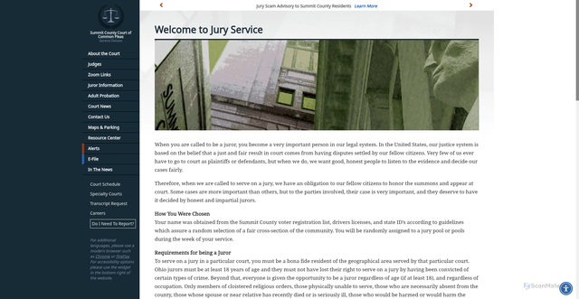Security scan screenshot of https://www.summitcpcourt.net/juror-information/welcome-to-jury-service/