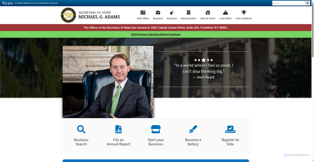 Security scan screenshot of https://www.sos.ky.gov