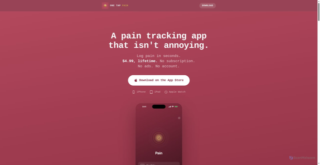 Security scan screenshot of https://onetappainapp.com/