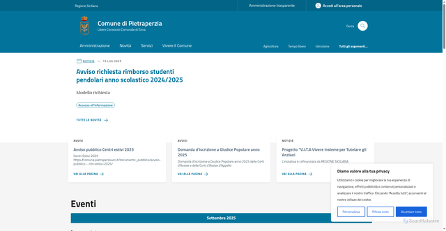 Security scan screenshot of https://comune.pietraperzia.en.it/