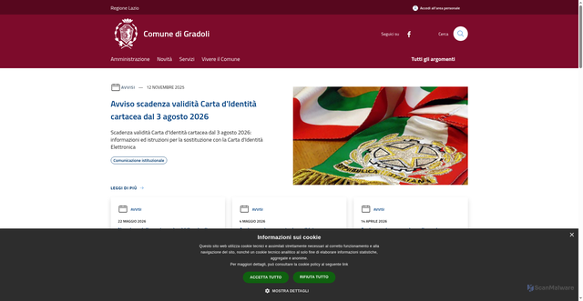 Security scan screenshot of https://www.comune.gradoli.vt.it
