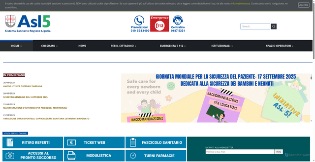 Security scan screenshot of https://www.asl5.liguria.it/