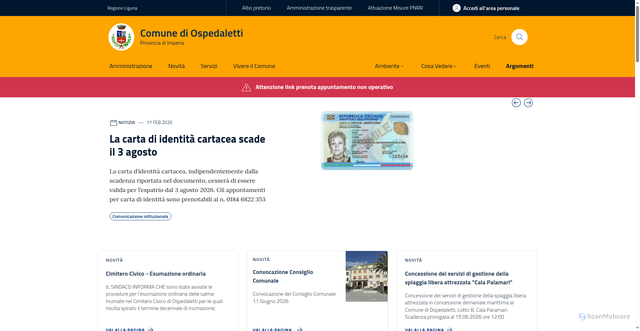 Security scan screenshot of https://www.comune.ospedaletti.im.it