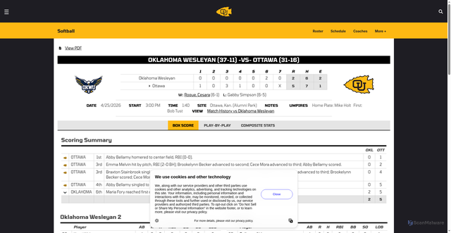 Security scan screenshot of https://ottawabraves.com/boxscore.aspx?id=11466
