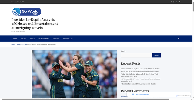 Security scan screenshot of https://goworldwide.co.in/aus-vs-ban-australia-dominates-bangladesh/