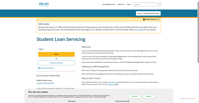 Security scan screenshot of https://sloanservicing.com/