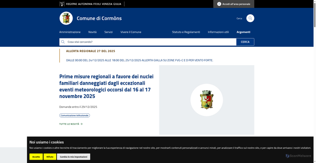 Security scan screenshot of https://www.comune.cormons.go.it/