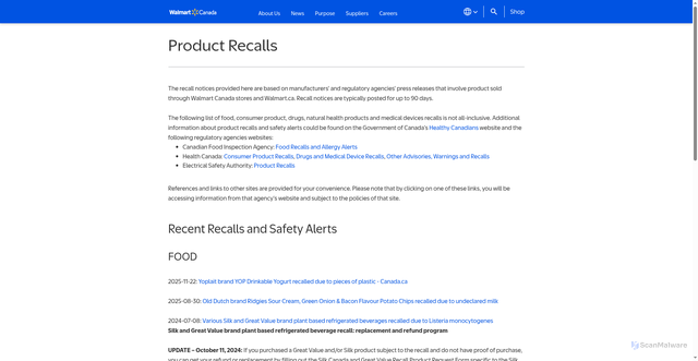 Security scan screenshot of https://www.walmartcanada.ca/product-recalls