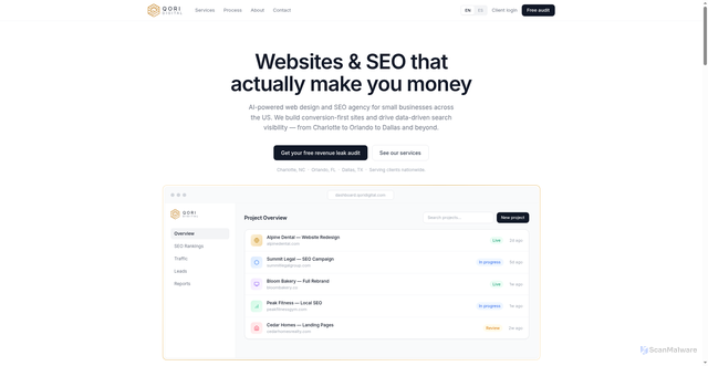 Security scan screenshot of https://qoridigital.com/index.html