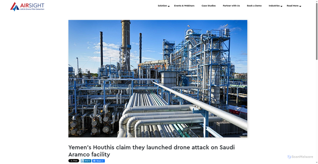 Security scan screenshot of https://www.airsight.com/en/news/yemens-houthis-claim-they-launched-drone-attack-on-saudi-aramco-facility
