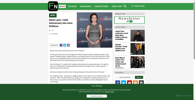 Security scan screenshot of https://www.film-news.co.uk/news/UK/121764/Diane-Lane-I-wish-Anniversary-was-more-fictitious