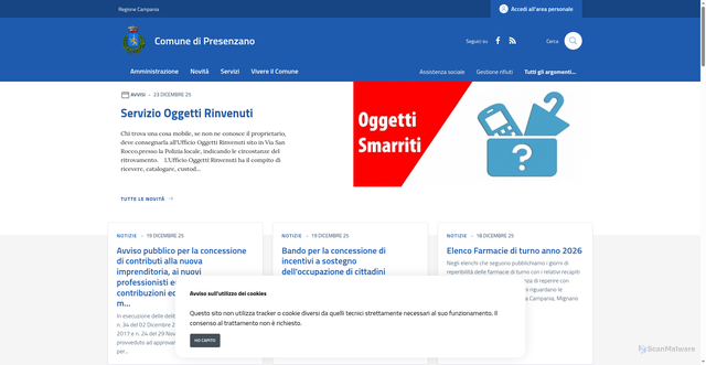 Security scan screenshot of https://www.comune.presenzano.ce.it/