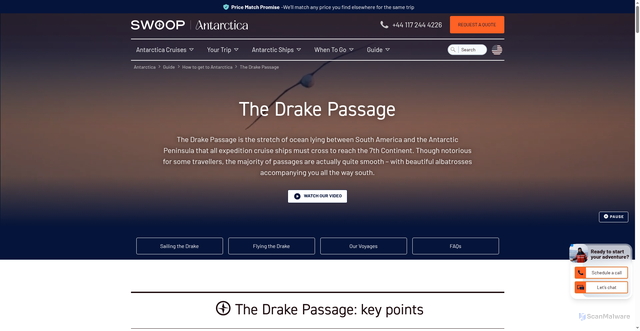 Security scan screenshot of https://www.swoop-antarctica.com/travel/getting-there/the-drake-passage