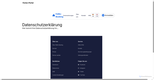 Security scan screenshot of https://ferienwohnung-portal.de/datenschutz/?lang=en